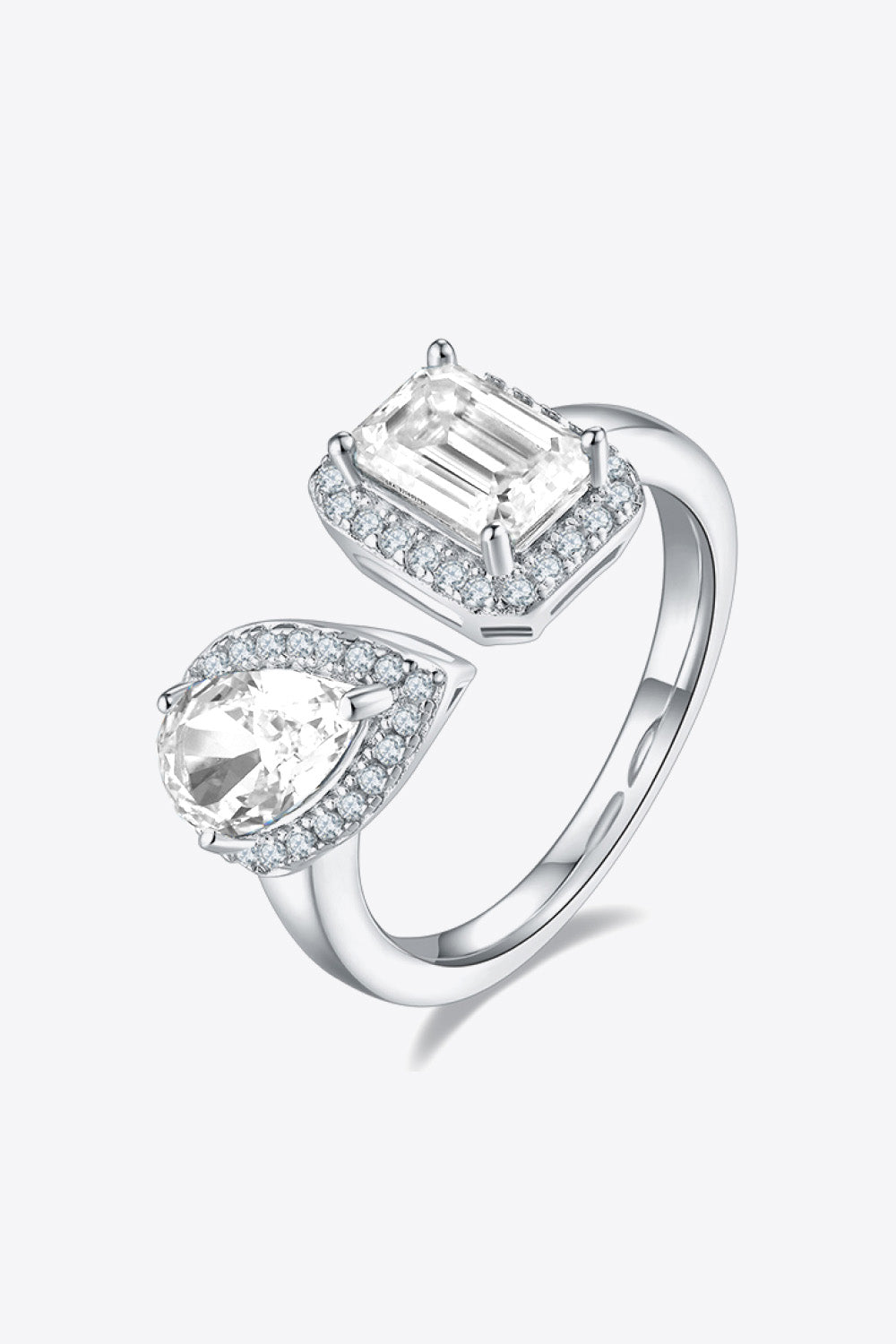 1 Carat Moissanite 925 Sterling Silver Open Ring-Teresa's Fashionista LLC