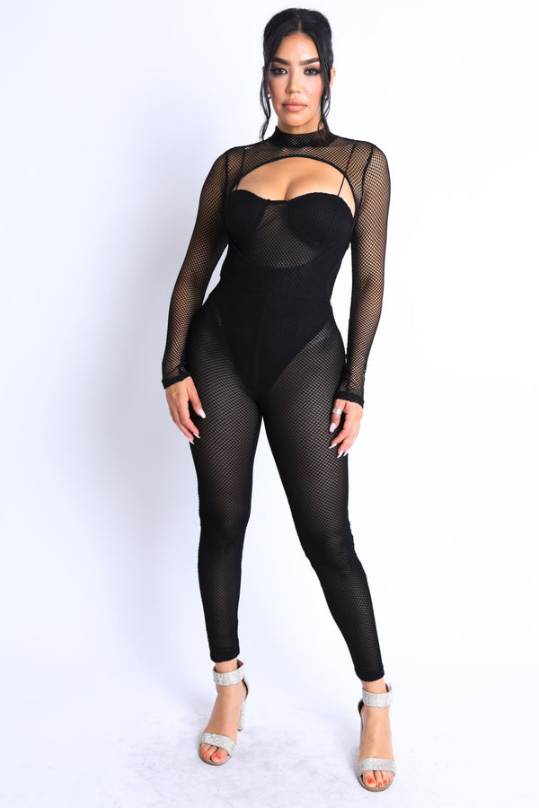 Mesh Crop Jumpsuit Set-Teresa's Fashionista LLC