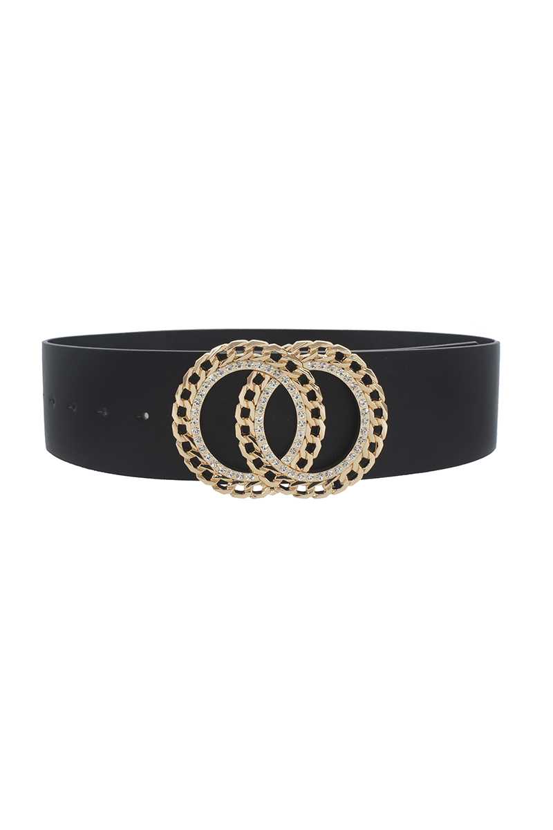 Double Circle Chain And Rhinestone Trim Design Belt-Teresa's Fashionista LLC