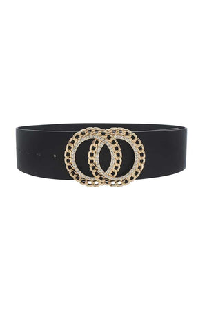 Double Circle Chain And Rhinestone Trim Design Belt-Teresa's Fashionista LLC