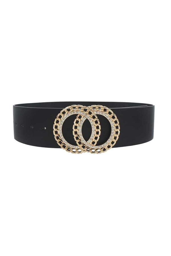 Double Circle Chain And Rhinestone Trim Design Belt-Teresa's Fashionista LLC