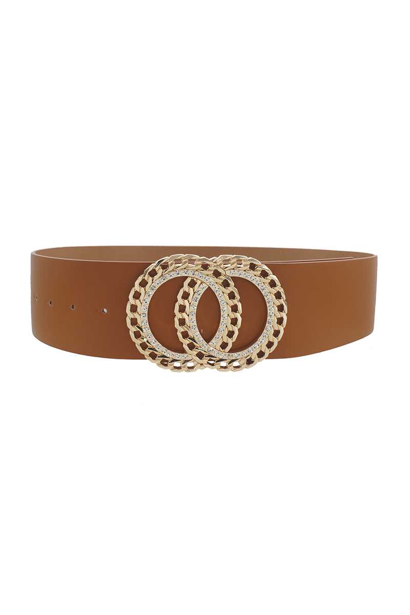 Double Circle Chain And Rhinestone Trim Design Belt-Teresa's Fashionista LLC