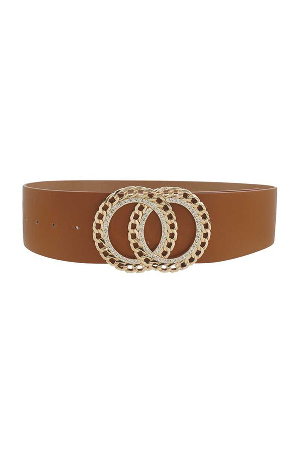 Double Circle Chain And Rhinestone Trim Design Belt-Teresa's Fashionista LLC