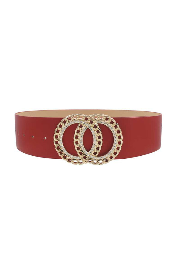 Double Circle Chain And Rhinestone Trim Design Belt-Teresa's Fashionista LLC
