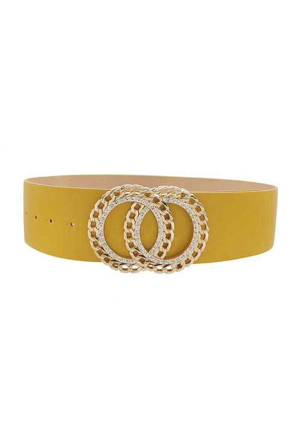 Double Circle Chain And Rhinestone Trim Design Belt-Teresa's Fashionista LLC