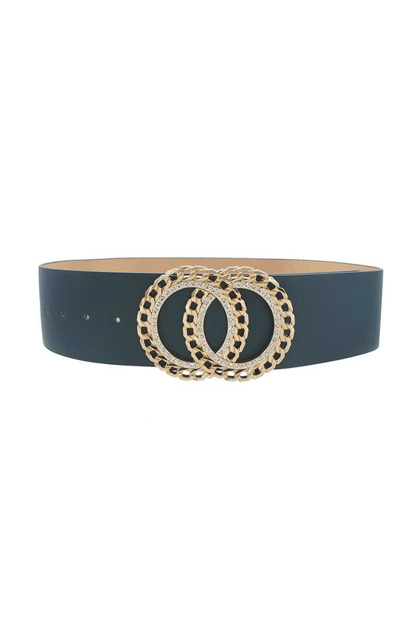 Double Circle Chain And Rhinestone Trim Design Belt-Teresa's Fashionista LLC