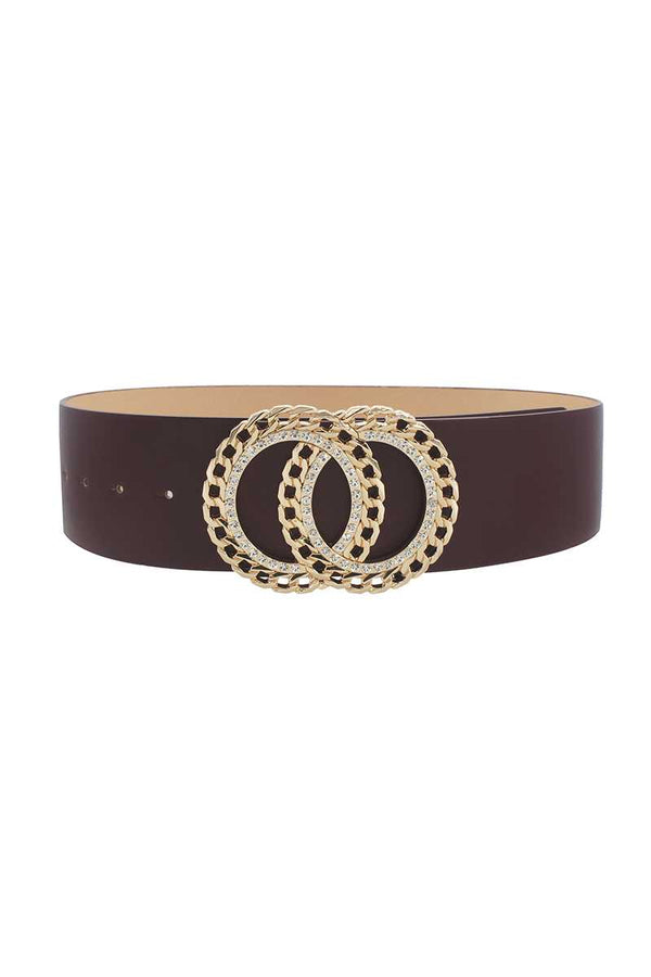Double Circle Chain And Rhinestone Trim Design Belt-Teresa's Fashionista LLC