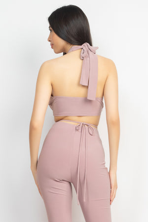 Solid Halter Top And Elastic Leggings Set-Teresa's Fashionista LLC