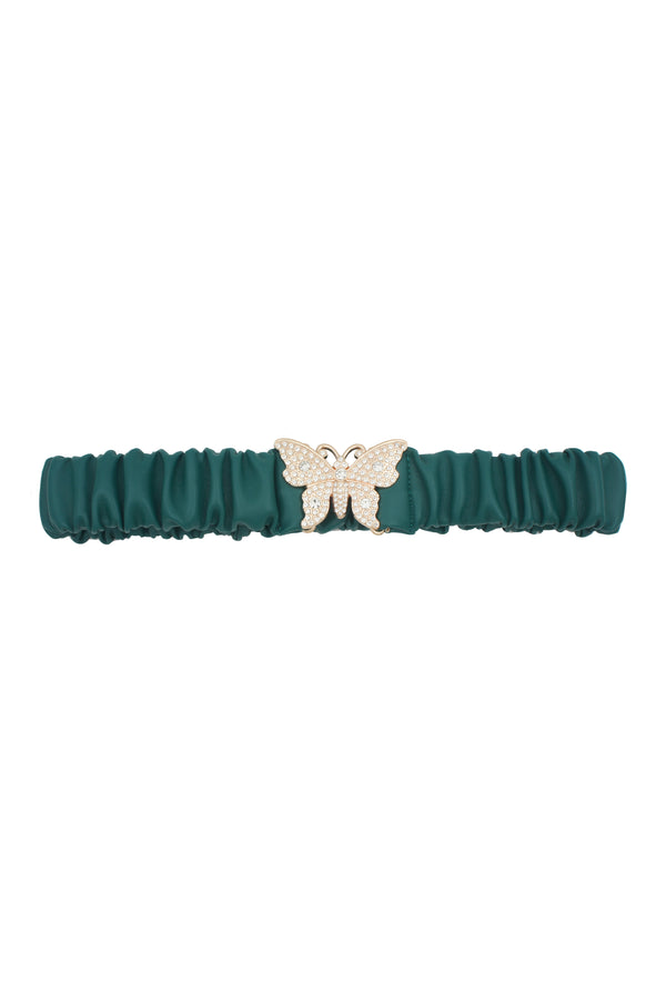 Rhinestone Pave Butterfly Ruched Elastic Back Belt-Teresa's Fashionista LLC