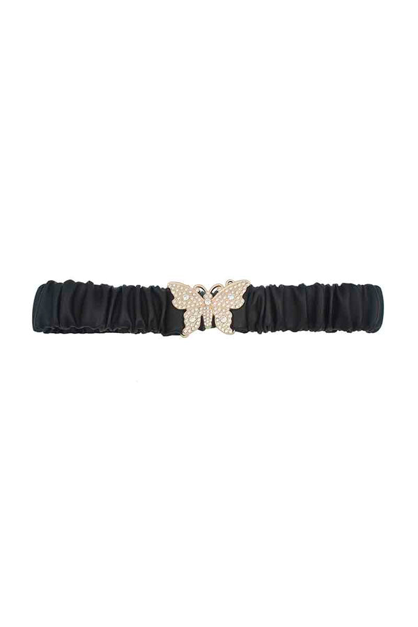 Rhinestone Pave Butterfly Ruched Elastic Back Belt-Teresa's Fashionista LLC