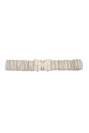 Rhinestone Pave Butterfly Ruched Elastic Back Belt-Teresa's Fashionista LLC
