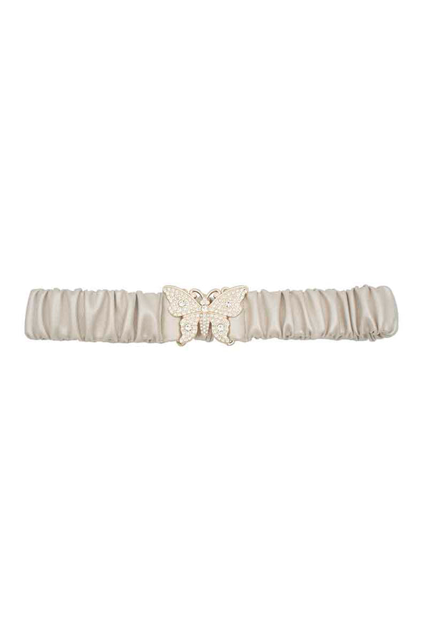 Rhinestone Pave Butterfly Ruched Elastic Back Belt-Teresa's Fashionista LLC
