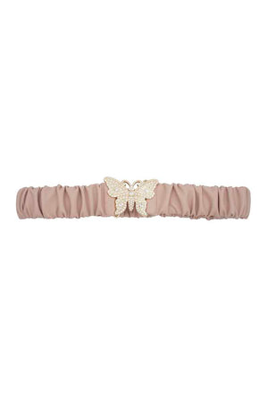 Rhinestone Pave Butterfly Ruched Elastic Back Belt-Teresa's Fashionista LLC