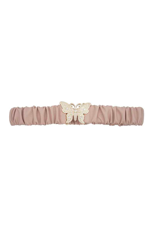 Rhinestone Pave Butterfly Ruched Elastic Back Belt-Teresa's Fashionista LLC
