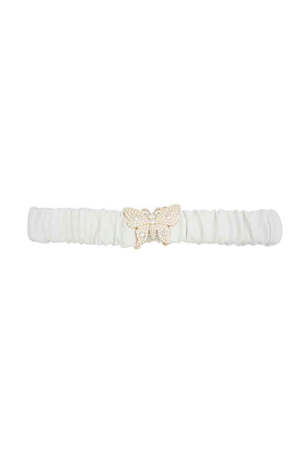 Rhinestone Pave Butterfly Ruched Elastic Back Belt-Teresa's Fashionista LLC