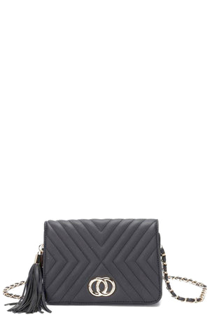 Fashion Double Metal Pattern Stitching Tassel Crossbody Bag-Teresa's Fashionista LLC