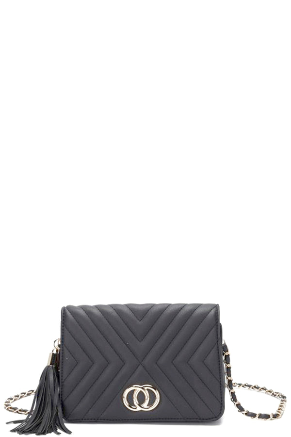 Fashion Double Metal Pattern Stitching Tassel Crossbody Bag-Teresa's Fashionista LLC