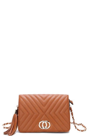 Fashion Double Metal Pattern Stitching Tassel Crossbody Bag-Teresa's Fashionista LLC