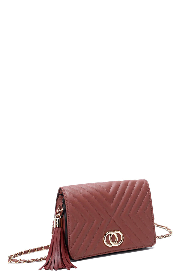 Fashion Double Metal Pattern Stitching Tassel Crossbody Bag-Teresa's Fashionista LLC