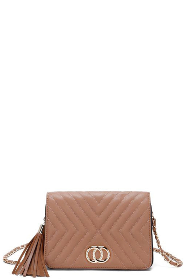 Fashion Double Metal Pattern Stitching Tassel Crossbody Bag-Teresa's Fashionista LLC