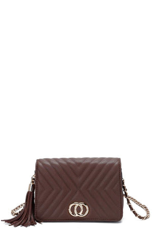 Fashion Double Metal Pattern Stitching Tassel Crossbody Bag-Teresa's Fashionista LLC