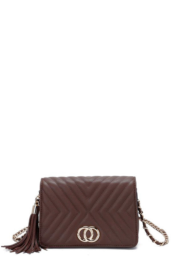 Fashion Double Metal Pattern Stitching Tassel Crossbody Bag-Teresa's Fashionista LLC