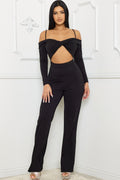Open Shoulder Cutout Detail Jumpsuit-Teresa's Fashionista LLC