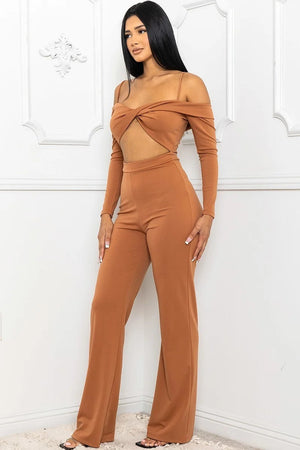 Open Shoulder Cutout Detail Jumpsuit-Teresa's Fashionista LLC