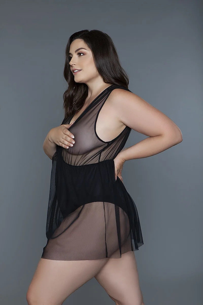 1 Pc Deep V-neck Mesh Babydoll-Teresa's Fashionista LLC