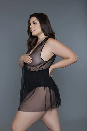 1 Pc Deep V-neck Mesh Babydoll-Teresa's Fashionista LLC