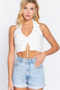 Halter Ruched Crop Sweater Knit Top-Teresa's Fashionista LLC