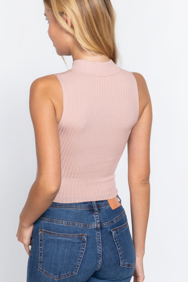 Sleeveless Rib Sweater Top W/zipper-Teresa's Fashionista LLC