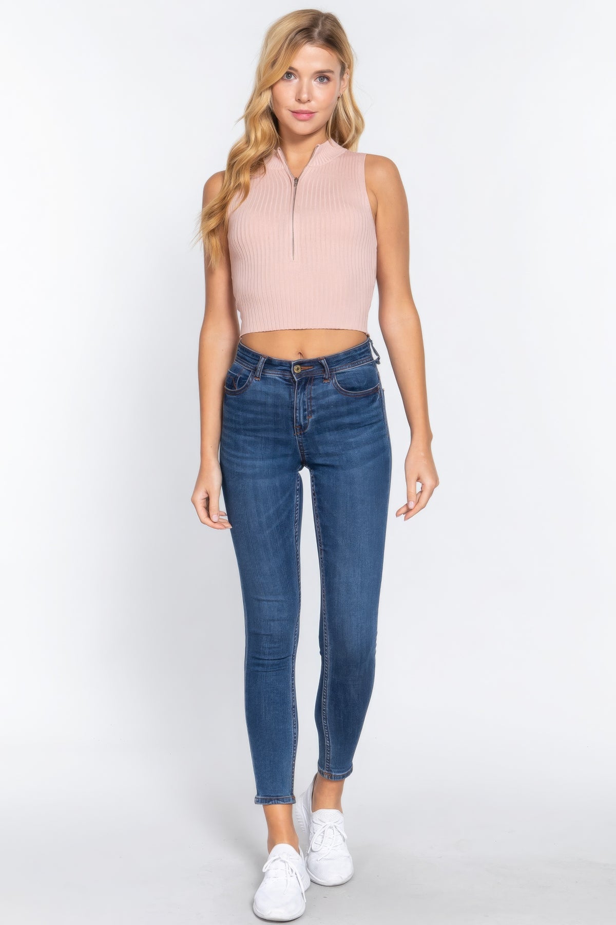 Sleeveless Rib Sweater Top W/zipper-Teresa&#39;s Fashionista LLC