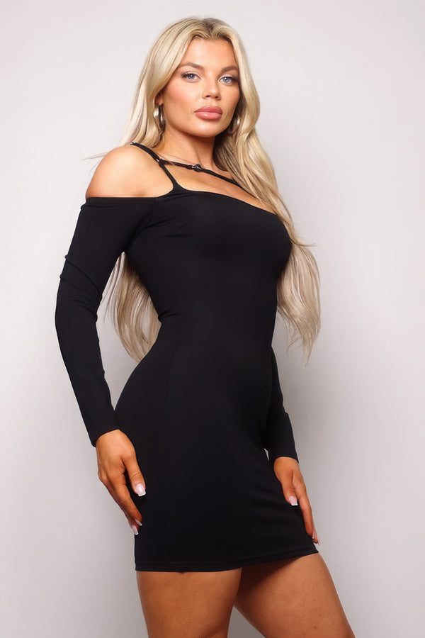 Long Sleeve Cuff Front Strap Mini Dress-Teresa's Fashionista LLC