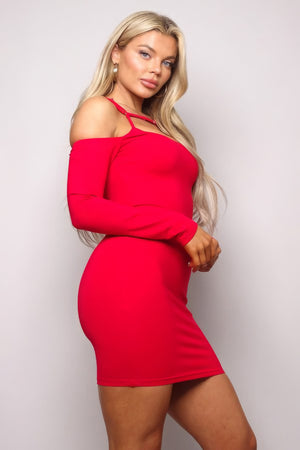 Long Sleeve Cuff Front Strap Mini Dress-Teresa's Fashionista LLC