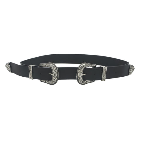 Floral Embossed Double Buckle Western Belt-Teresa&#39;s Fashionista LLC