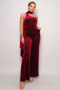 Scarf Top Glitter Velvet Jumpsuit-Teresa's Fashionista LLC