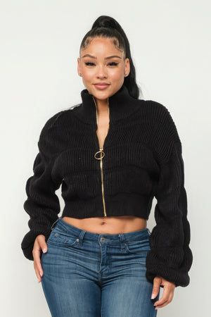 Michelin Sweater Top W/ Front Zipper-Teresa's Fashionista LLC