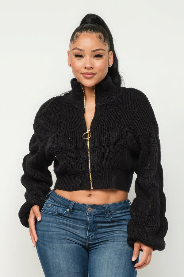 Michelin Sweater Top W/ Front Zipper-Teresa's Fashionista LLC