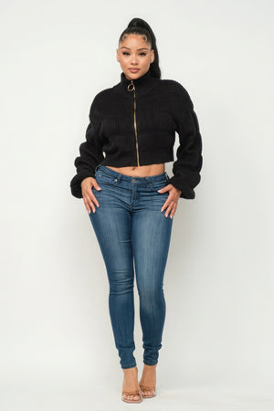 Michelin Sweater Top W/ Front Zipper-Teresa's Fashionista LLC