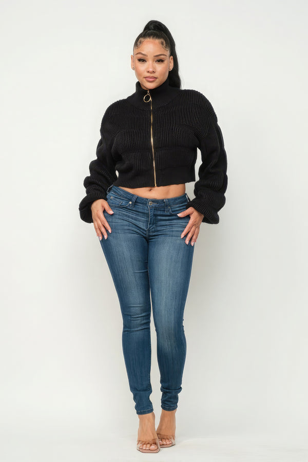 Michelin Sweater Top W/ Front Zipper-Teresa's Fashionista LLC