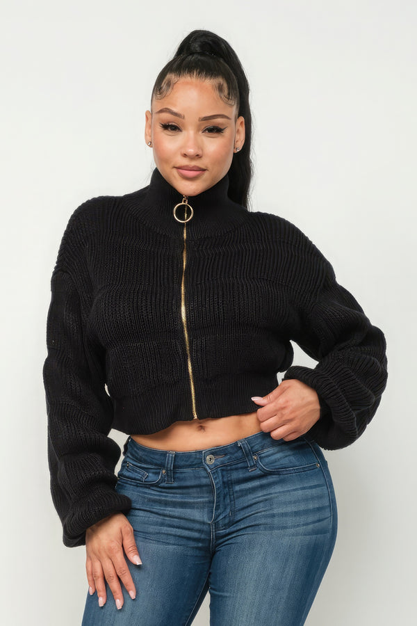 Michelin Sweater Top W/ Front Zipper-Teresa's Fashionista LLC