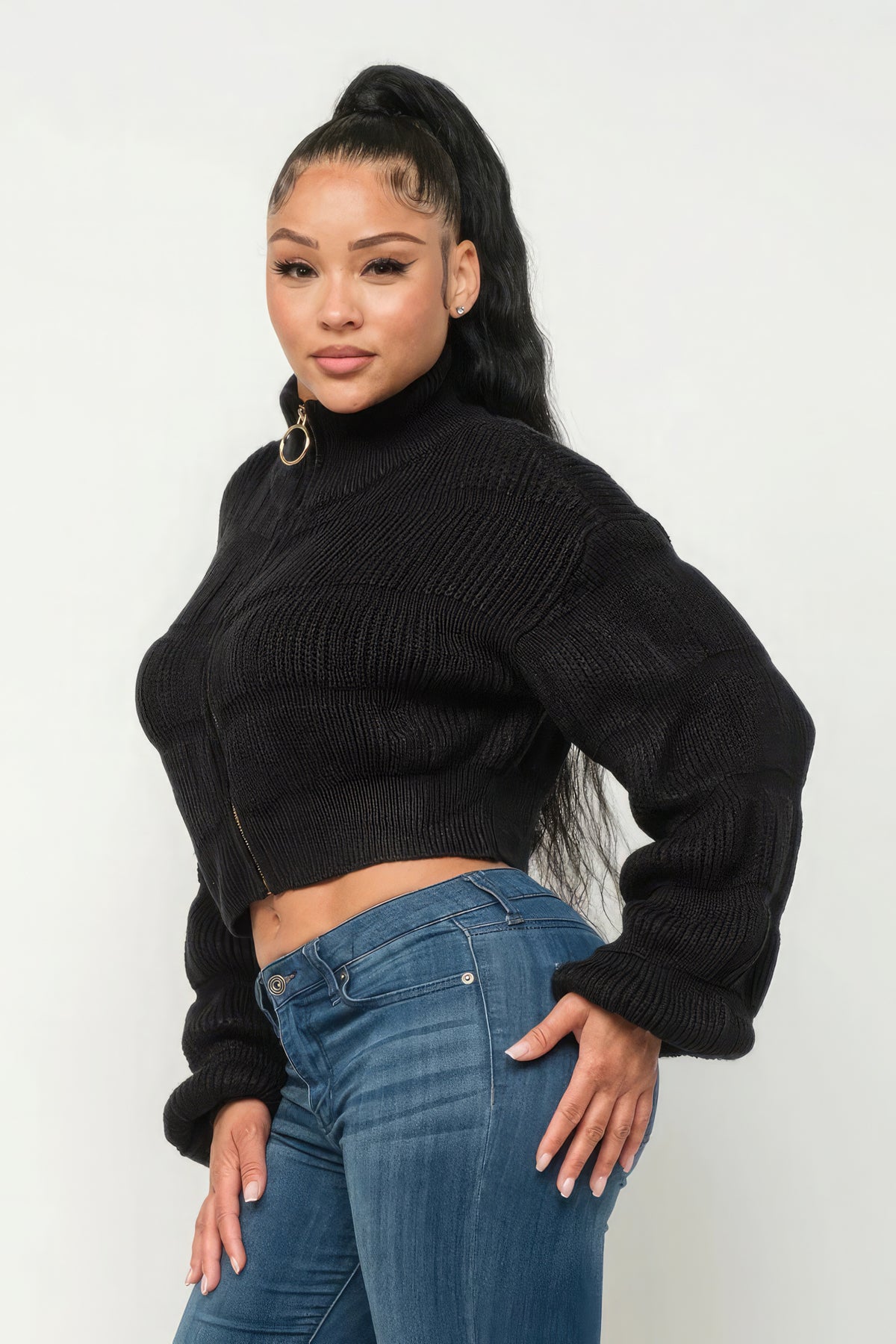 Michelin Sweater Top W/ Front Zipper-Teresa&#39;s Fashionista LLC