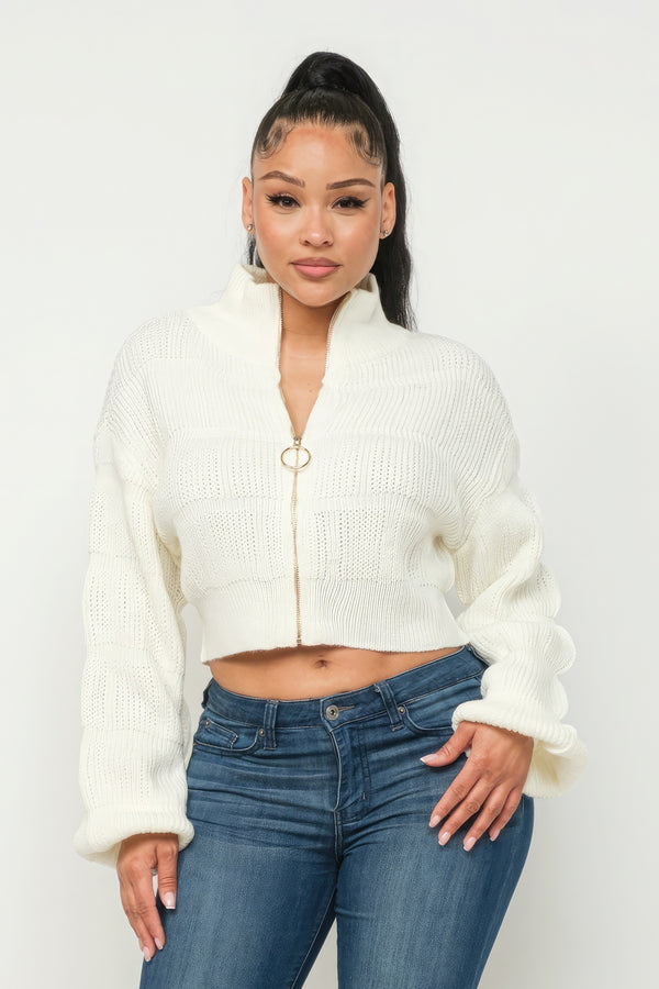 Sweater Top W/ Front Zipper-Teresa's Fashionista LLC