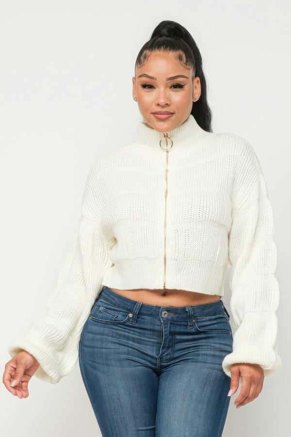 Sweater Top W/ Front Zipper-Teresa's Fashionista LLC