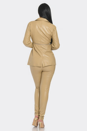 Pu Leather Zipper Pant Set-Teresa's Fashionista LLC