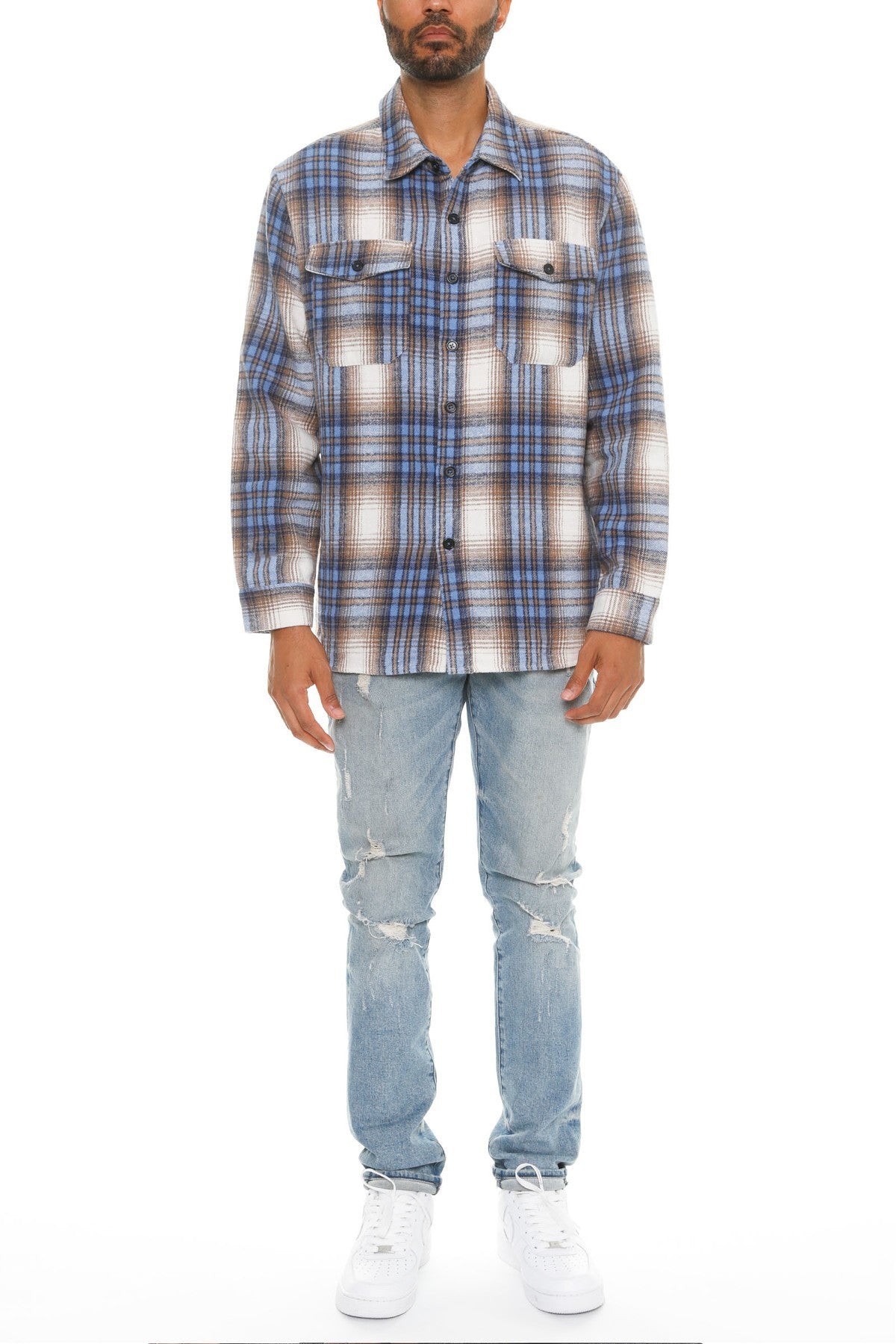 Men's Checkered Soft Flannel Shacket-Teresa&#39;s Fashionista LLC