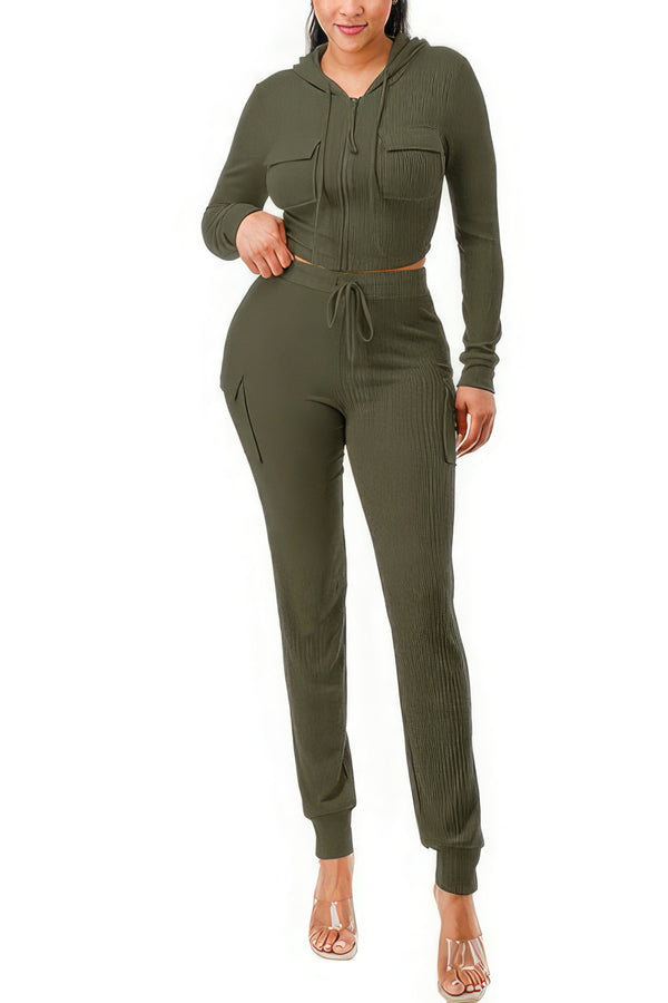 Rib Cargo Hoodie Set-Teresa's Fashionista LLC
