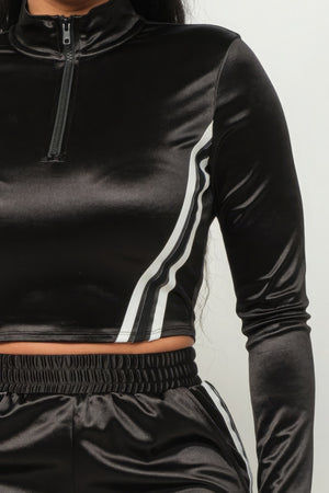 Front Zip Up Stripes Detail Jacket And Pants Set-Teresa's Fashionista LLC