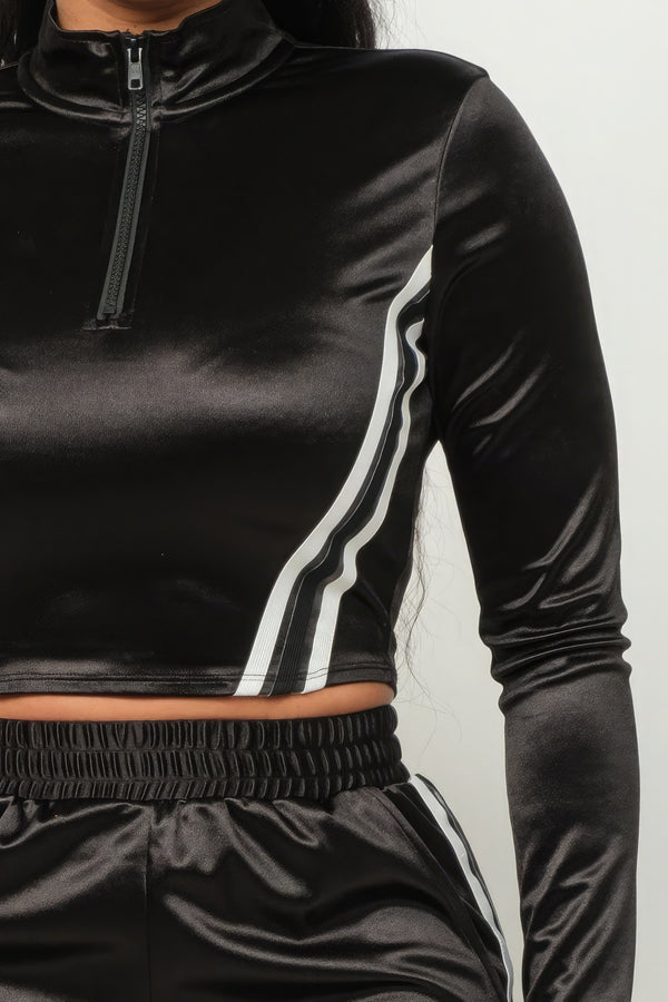 Front Zip Up Stripes Detail Jacket And Pants Set-Teresa's Fashionista LLC